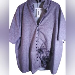 NWT Ouku Button-Up Shirt with Palm Tree Design Purple Womens Size 3X Business